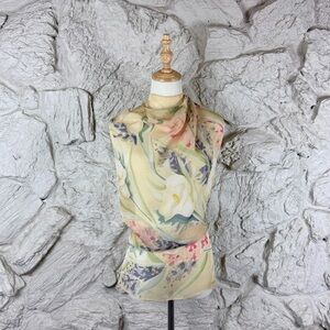 Ralph Lauren Blue Label Silk Chiffon Watercolor Calla Lily Scarf Parchment | 35”